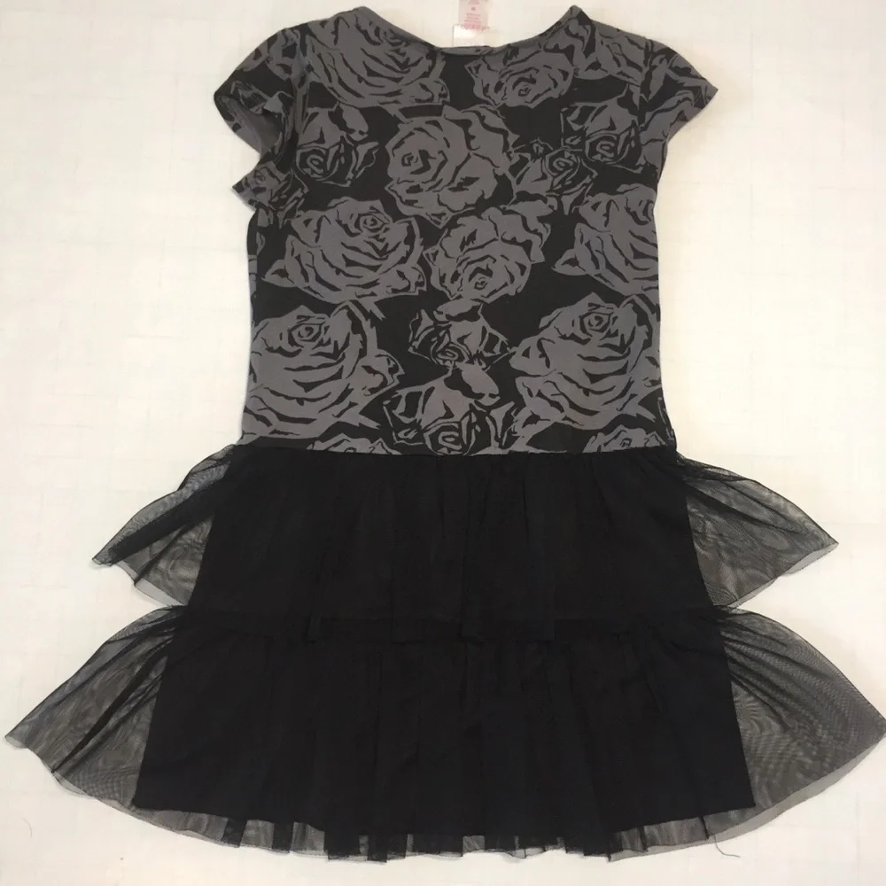 Xhilaration Girls Floral Printed Black Dress Sz M